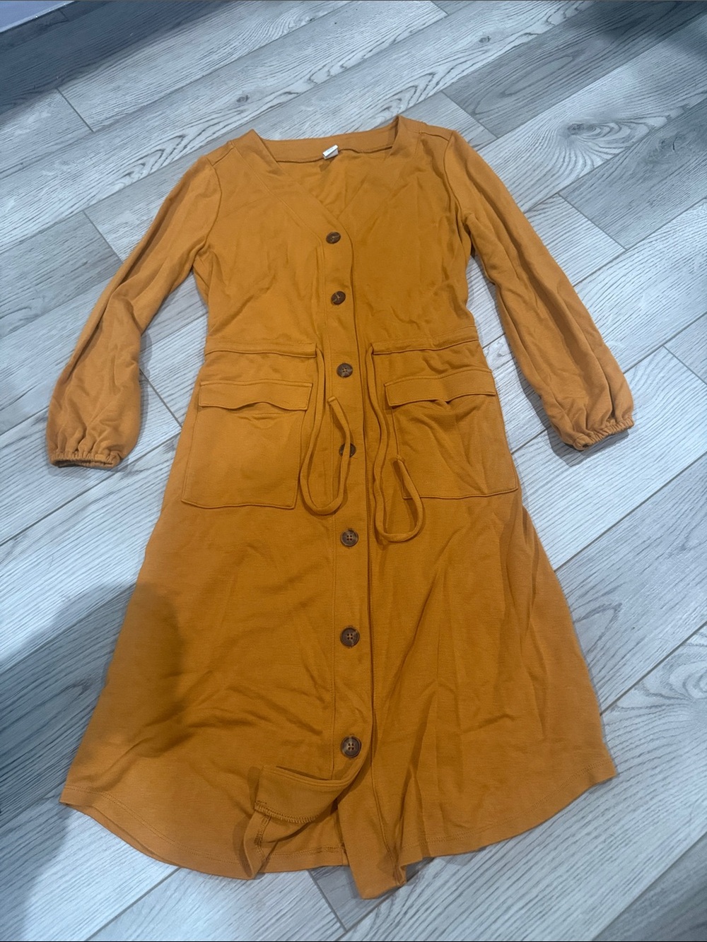 Old Navy Long Sleeve Button-Front Dress in Mustard Yellow